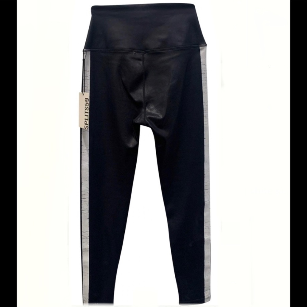 Splits59 Women's Size large Black Side Stripe Faux
Leather Leggings Pants (NWOT)